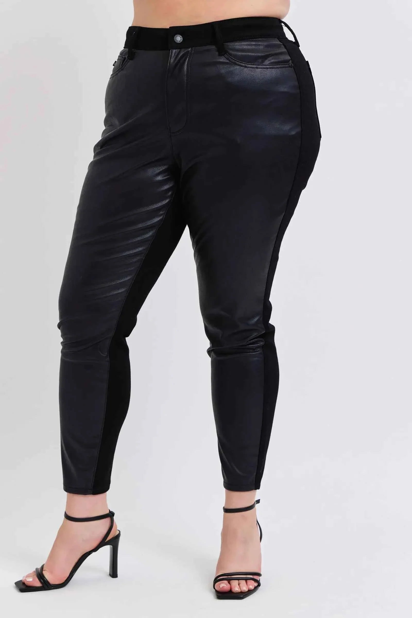 Judy Blue Plus Size High-Waisted Faux Leather Skinny Pants.