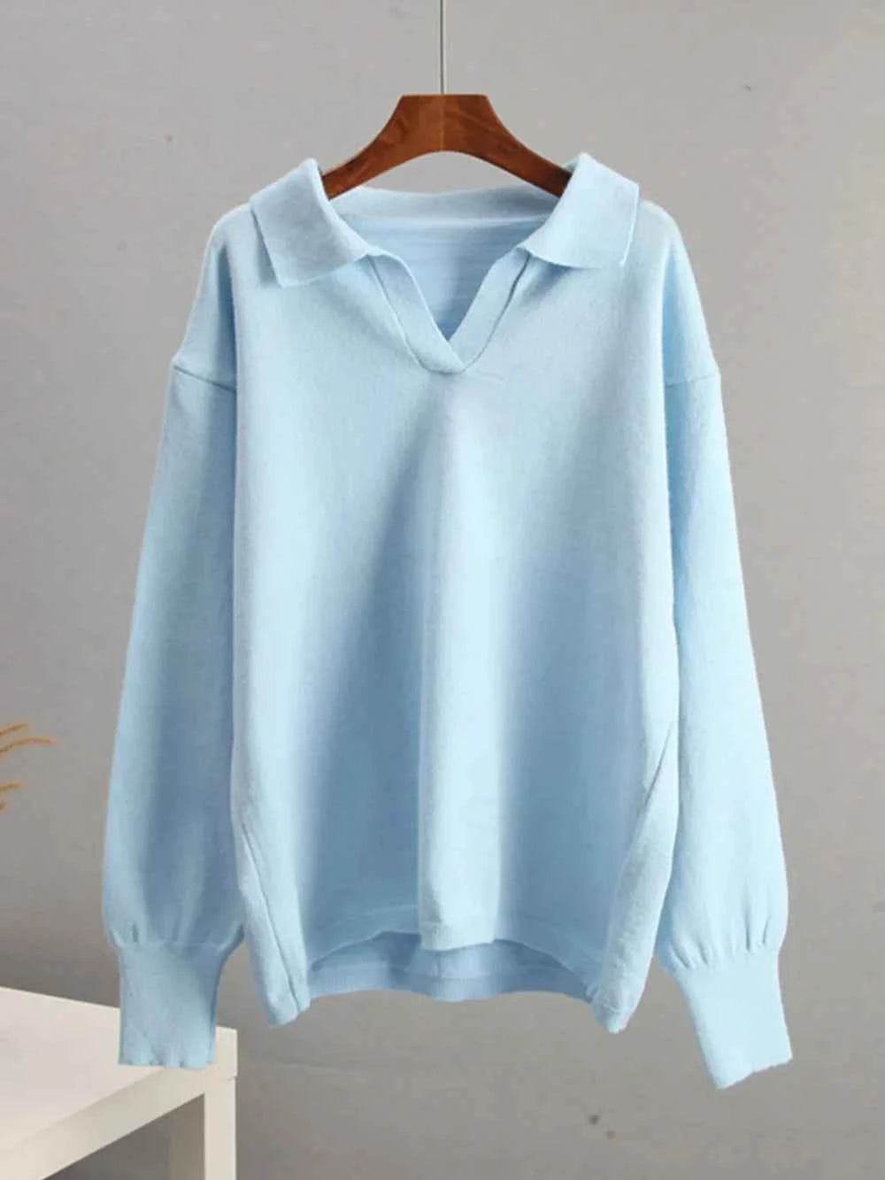 Johnny Collar Long Sleeve Top and Pants Sweater Set - EBYNN