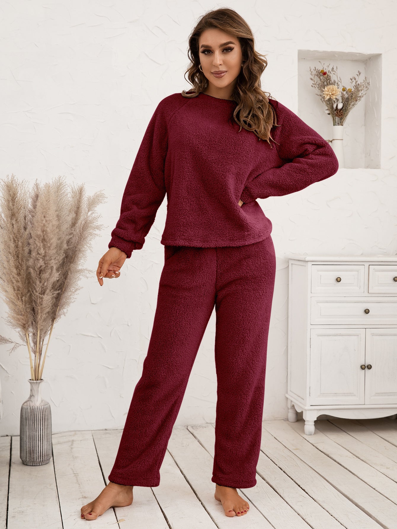 Ivy Lane Teddy Long Sleeve Top and Pants Lounge Set.