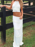 Halter Crop Backless Top and Maxi Skirt Set - EBYNN