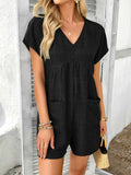 V-Neck Casual Short Sleeve Romper with Pockets.