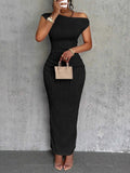 Asymmetrical One Shoulder Bodycon Maxi Dress.