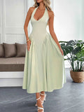 Halter Neck Ruched Midi Dress.