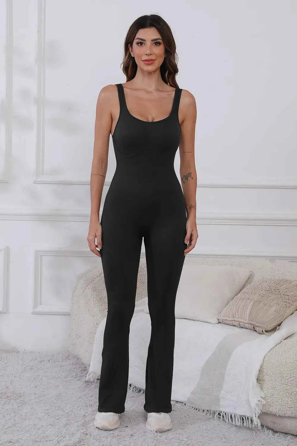 Scoop Neck Wide Strap Active Jumpsuit.