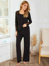 Lace Detail Long Sleeve Top and Pants Lounge Set.