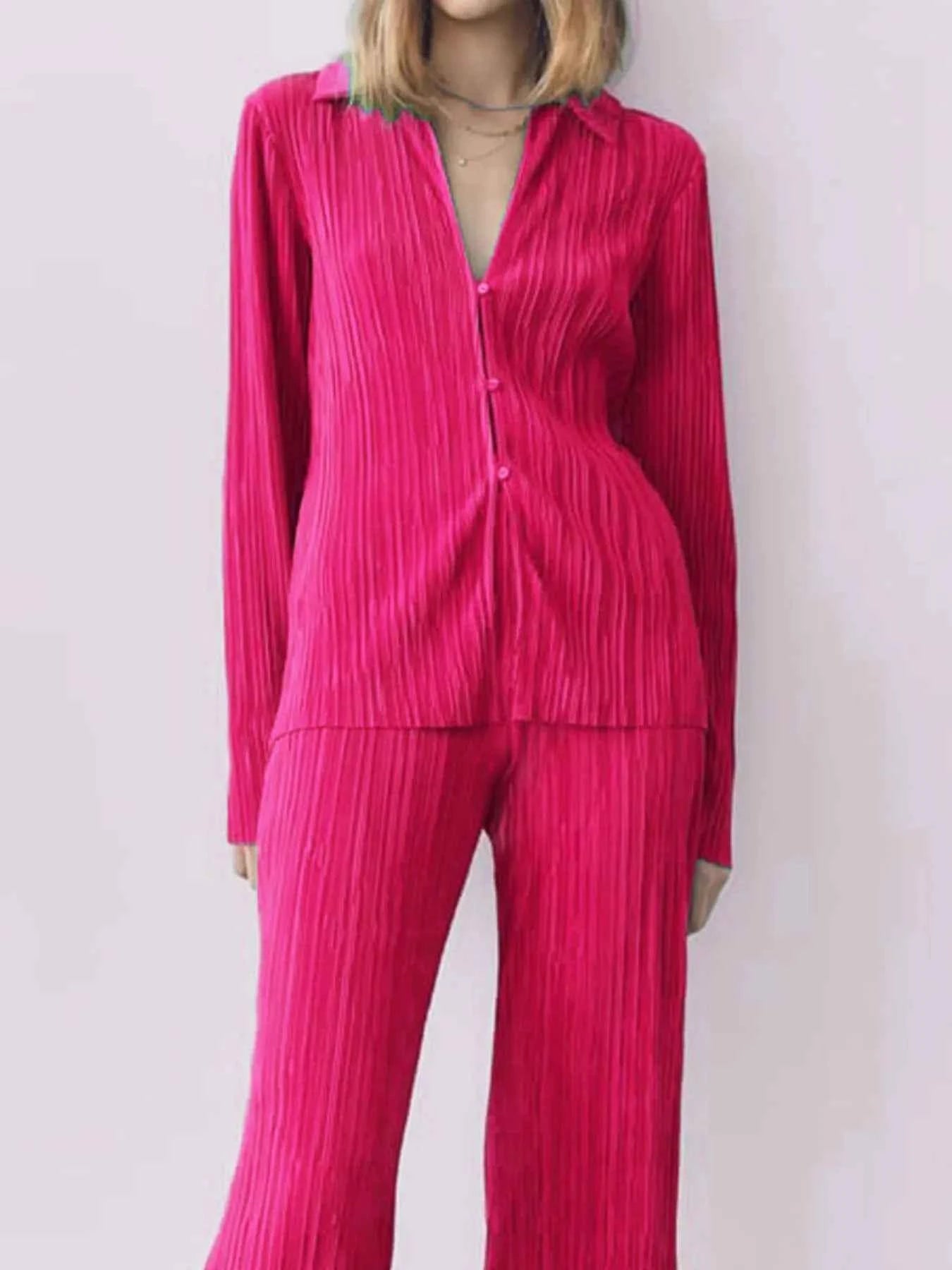 Texture Long Sleeve Top and Pants Lounge Set.