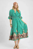 Umgee Bohemian Printed Midi Dress with Smocked Waist.