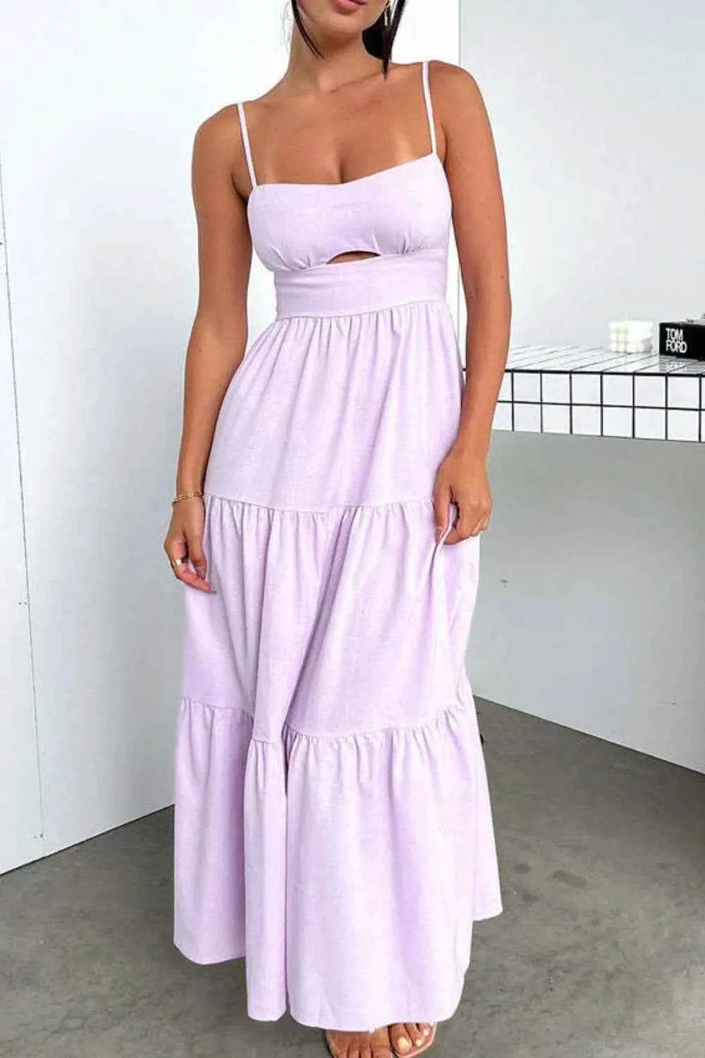 Cut-Out Tiered Dress with Spaghetti Straps.