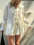 Ruffled Long Sleeve Shirt and Shorts Set - EBYNN