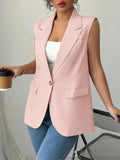 One Button V-Neck Blazer Vest Coat.