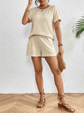 Texture Round Neck Top and Shorts Lounge Set.