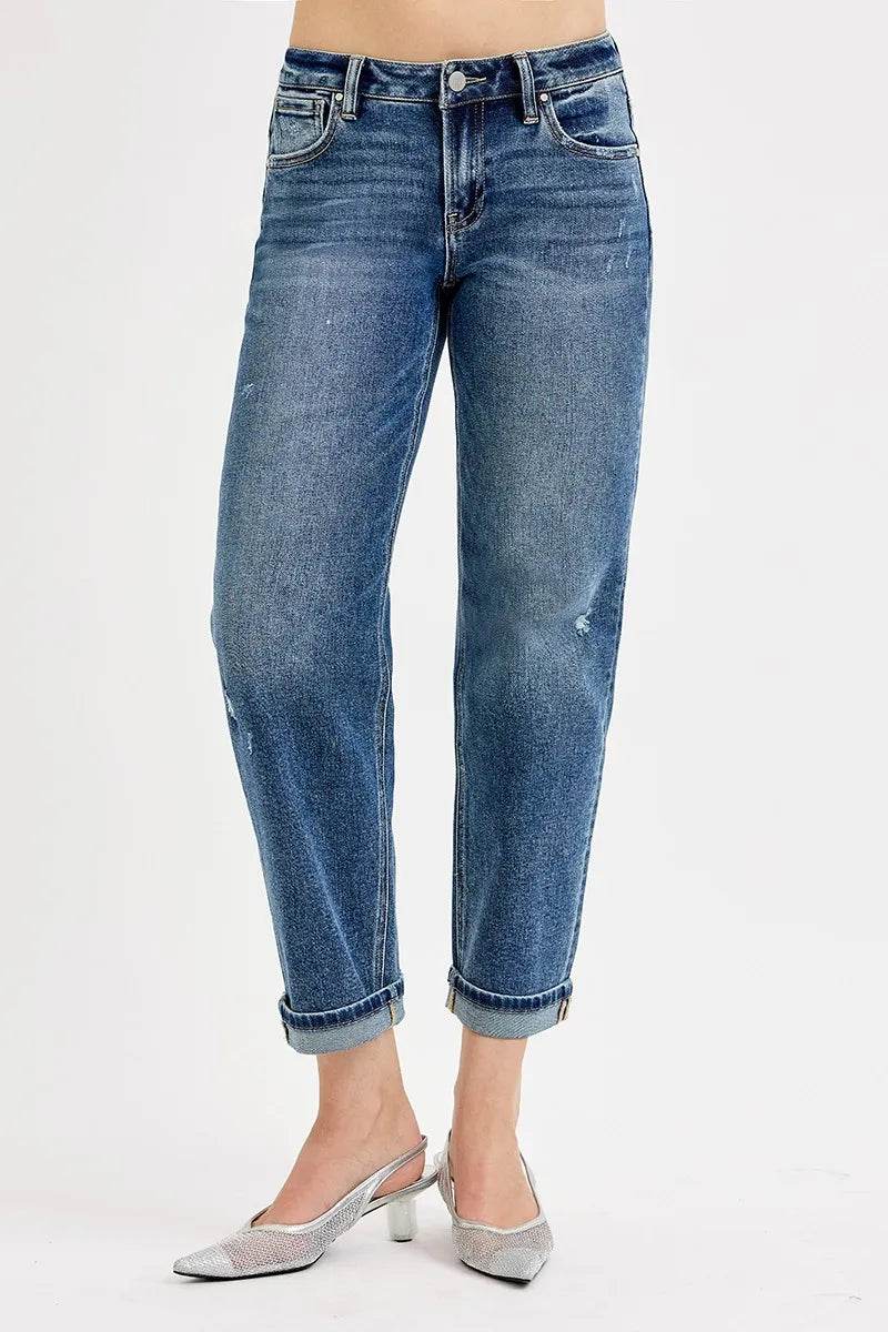 RISEN Plus Size Low Rise Crop Boyfriend Jeans.