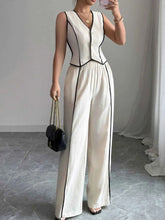 Contrast Trim V-Neck Vest and Pants Set.