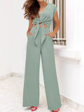 Tie Front Top & Wide Leg Pants Set.