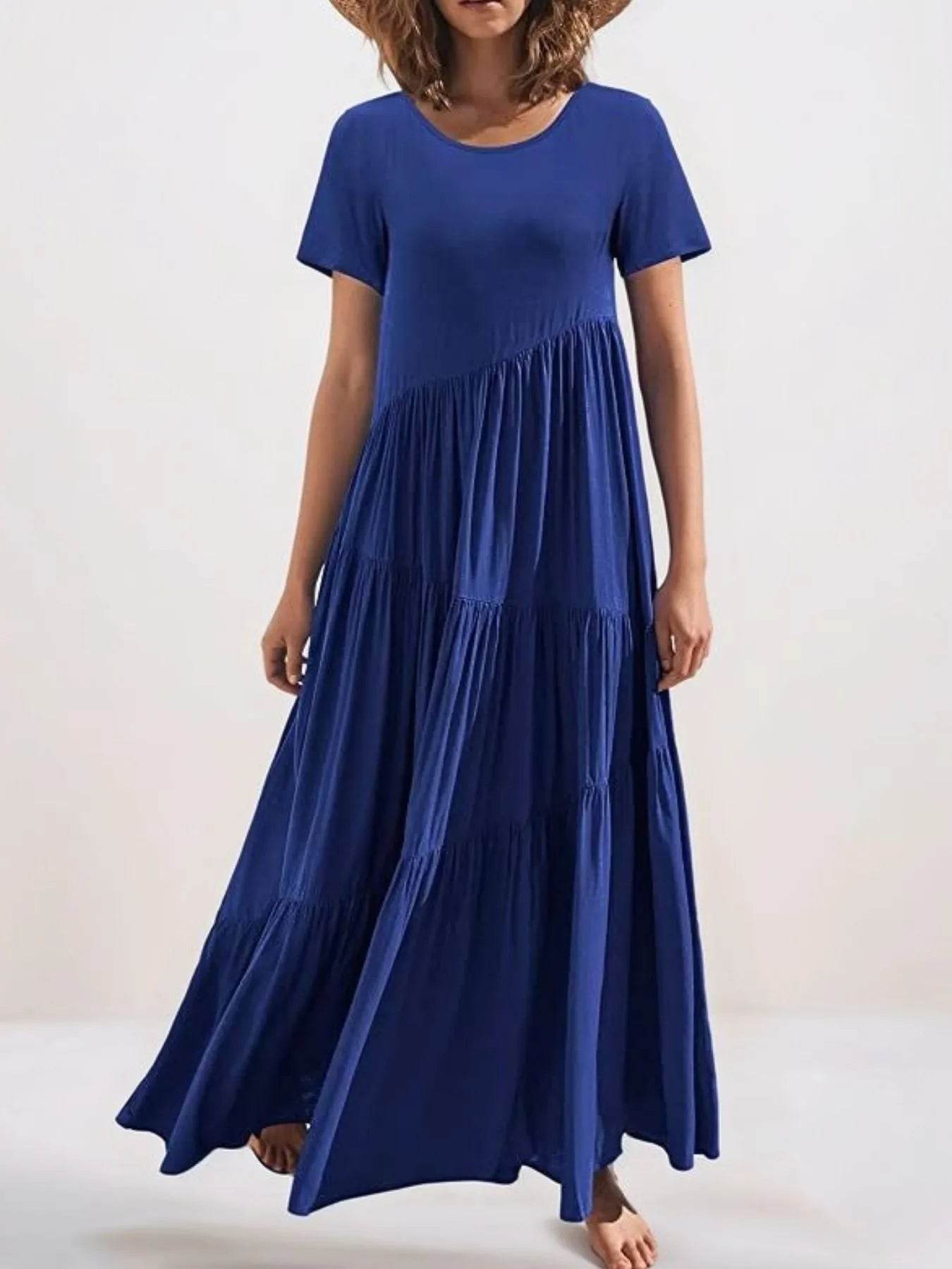 Round Neck Tiered Ruffle Maxi Dress.