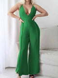 Crisscross Back V-Neck Wide Leg Jumpsuit.
