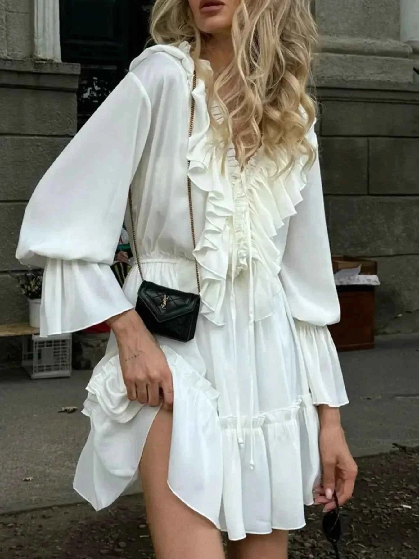 Ruffle Flounce Sleeve Mini Dress.