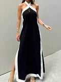 Contrast Halter Sleeveless Maxi Dress.