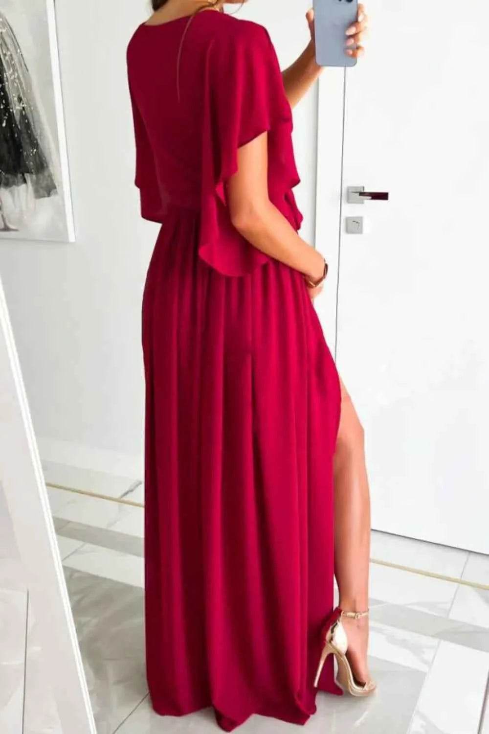 Surplice Flutter Sleeve Maxi Dress.