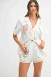 MABLE Embroidered Button Down Shirt and Shorts Set - EBYNN