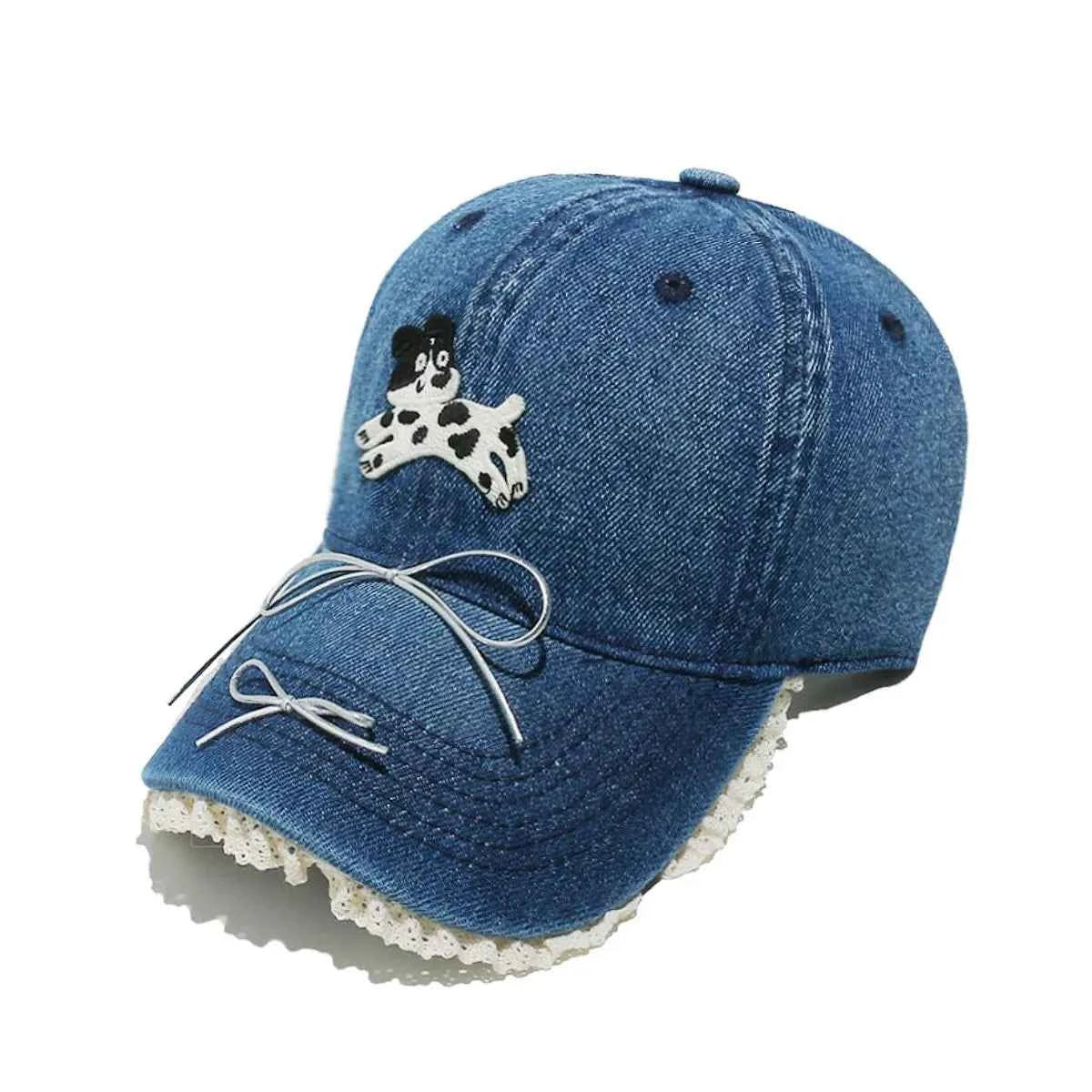 Adjustable Dog Bow Baseball Cap - 100% Cotton.