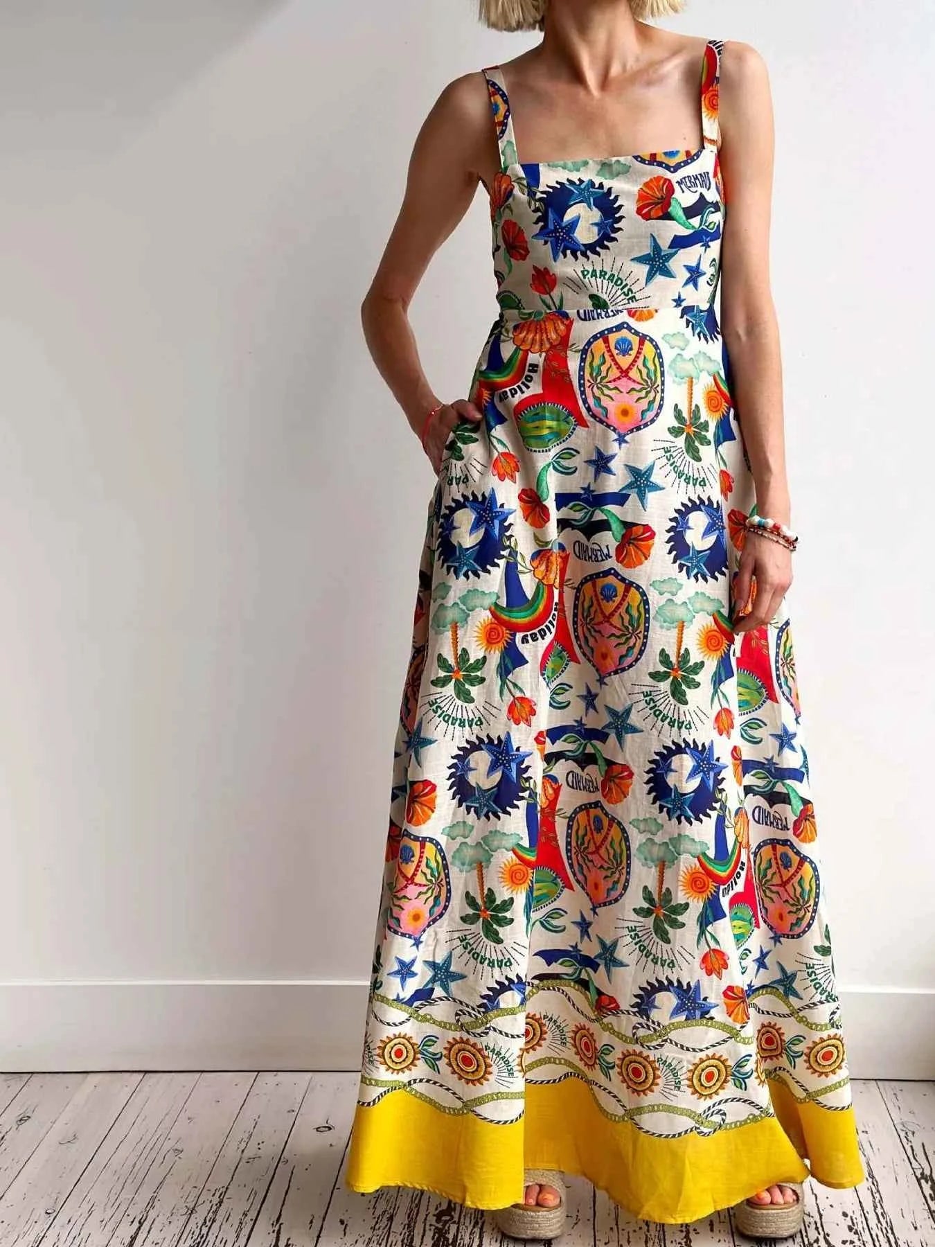 Printed Square Neck Maxi Dress.