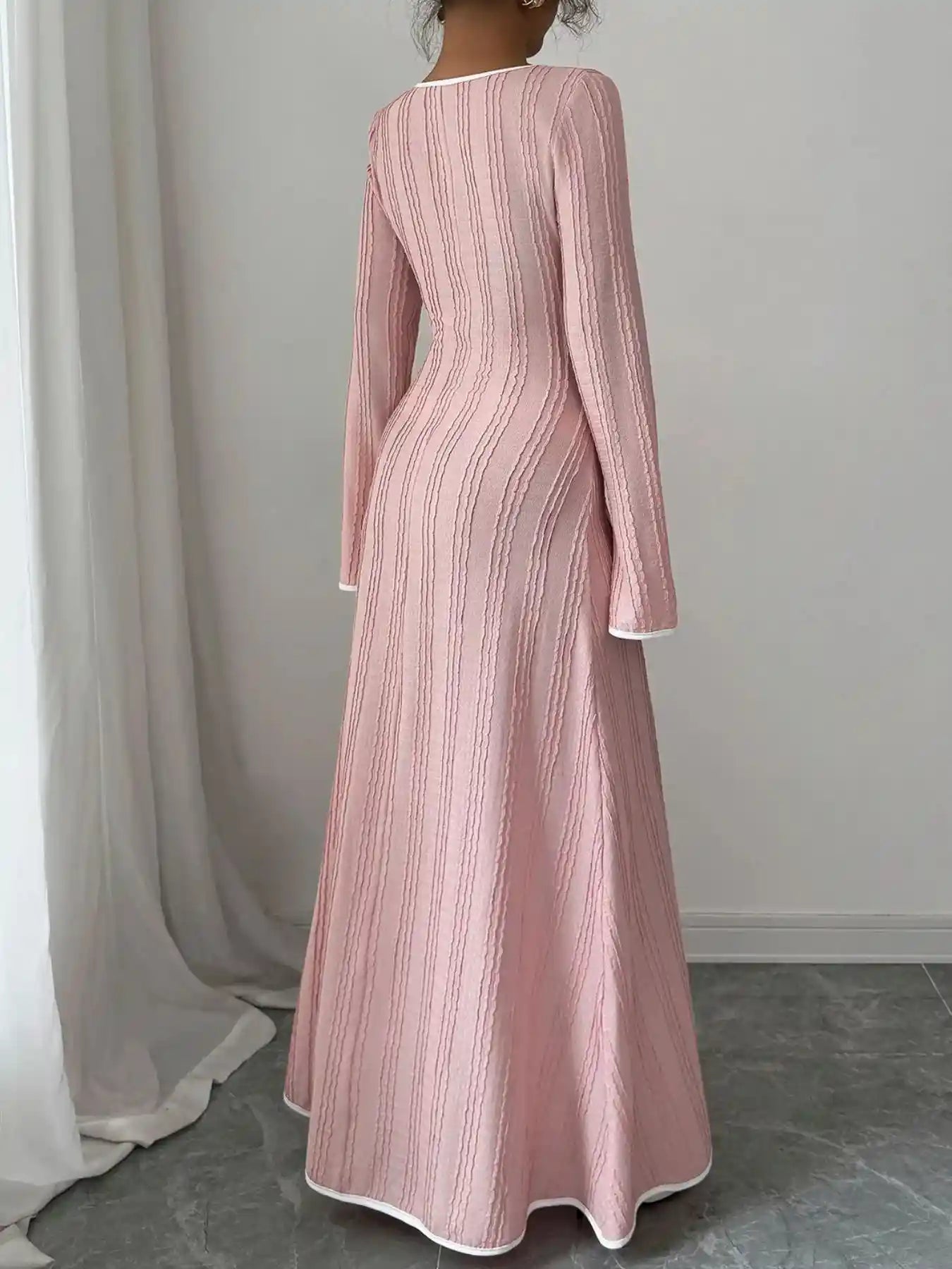 Textured Square Neck Long Sleeve Maxi Dress.