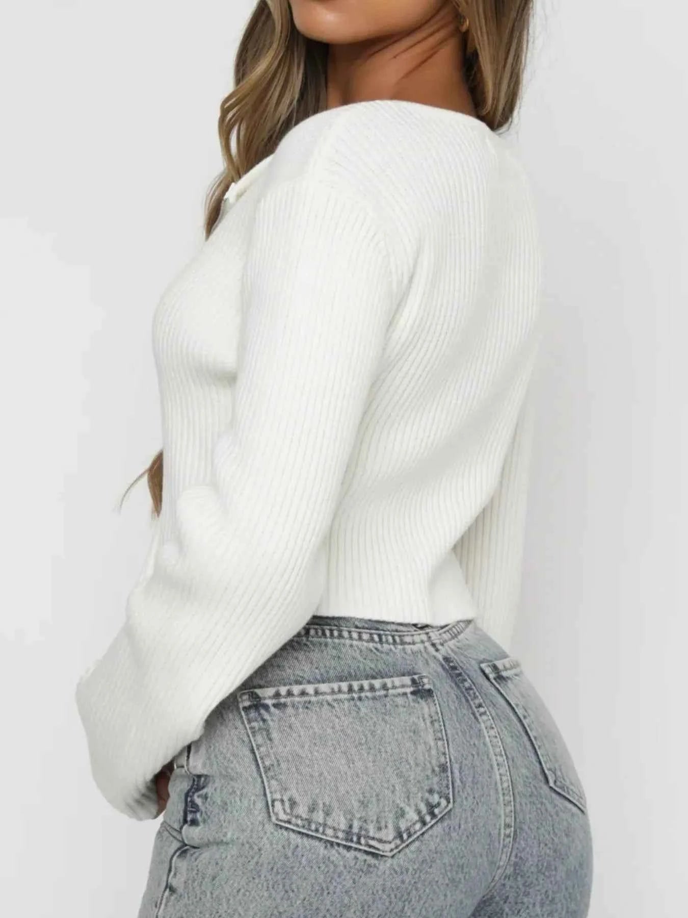 Ribbed Zip-Up Cropped Cardigan.