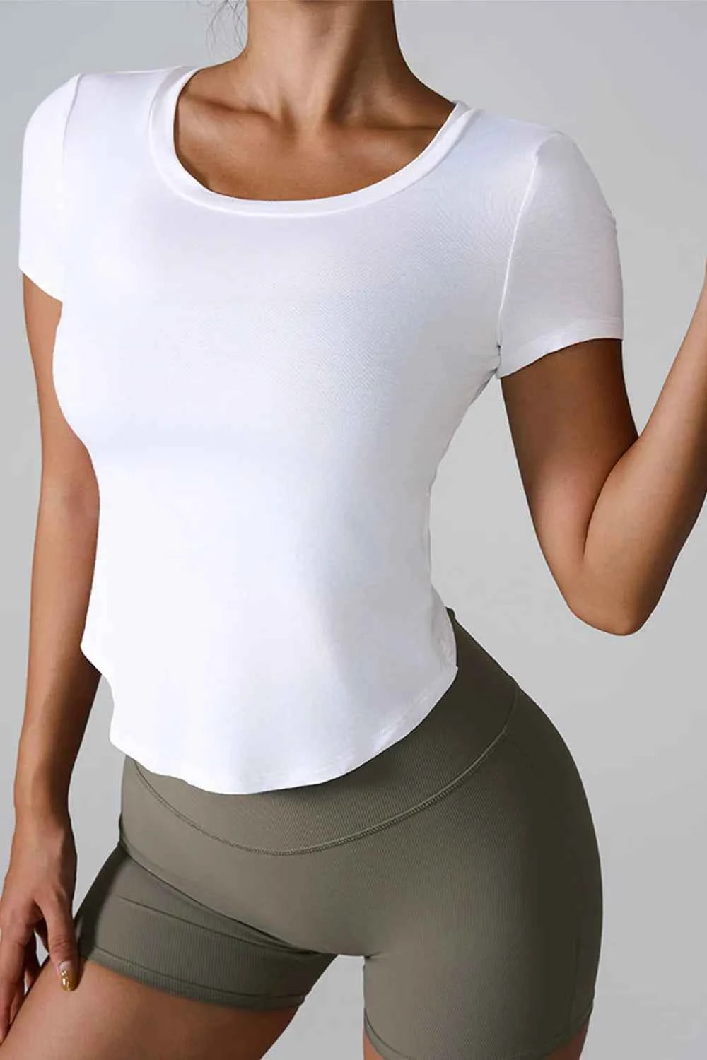 Cutout Round Neck Short Sleeve Active T-Shirt.