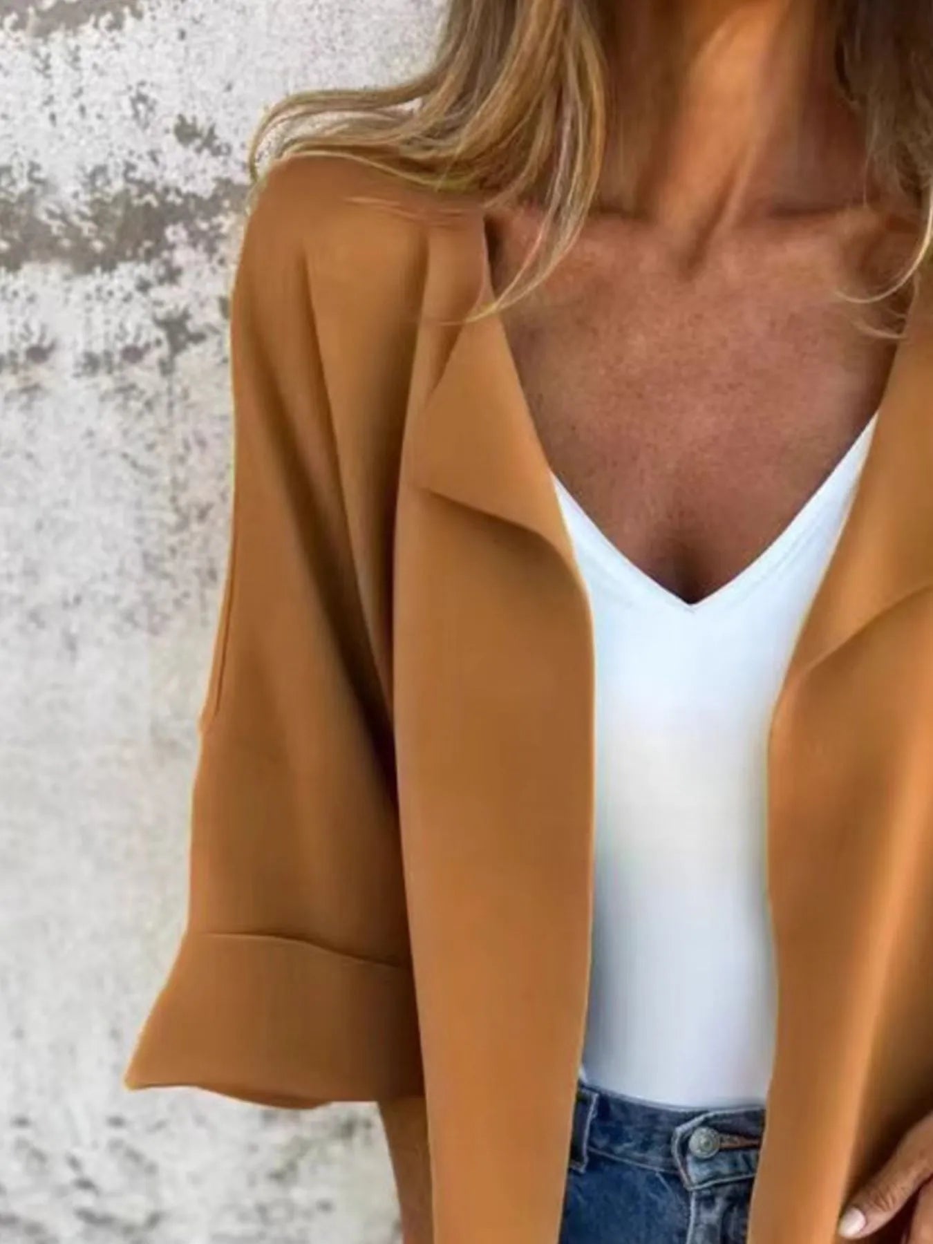 Plus Size Open Front 3/4 Sleeve Cardigan.