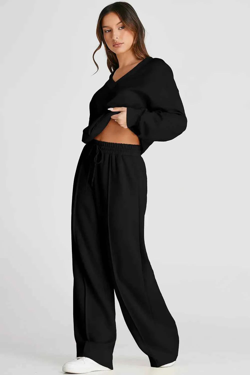 V-Neck Long Sleeve Active Set with Pants.