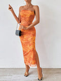 Printed Side Slit Tube Dress.