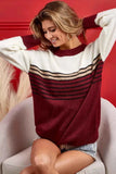BiBi Color Block Sweater with Stripe Yoke.