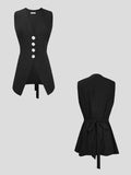 V-Neck Button Detail Vest and Skirt Two-Piece Set - EBYNN