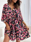 Floral Print V-Neck Ruffle Mini Dress.