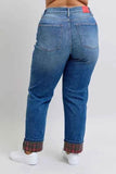 Judy Blue Plus Size Mr Plaid Print Cuff Boyfriend Jeans.