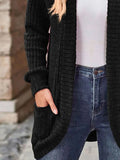 Ribbed Knit Open Front Cardigan with Pockets.