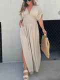 Plus Size Deep V-Neck Maxi Dress with Side Slit.