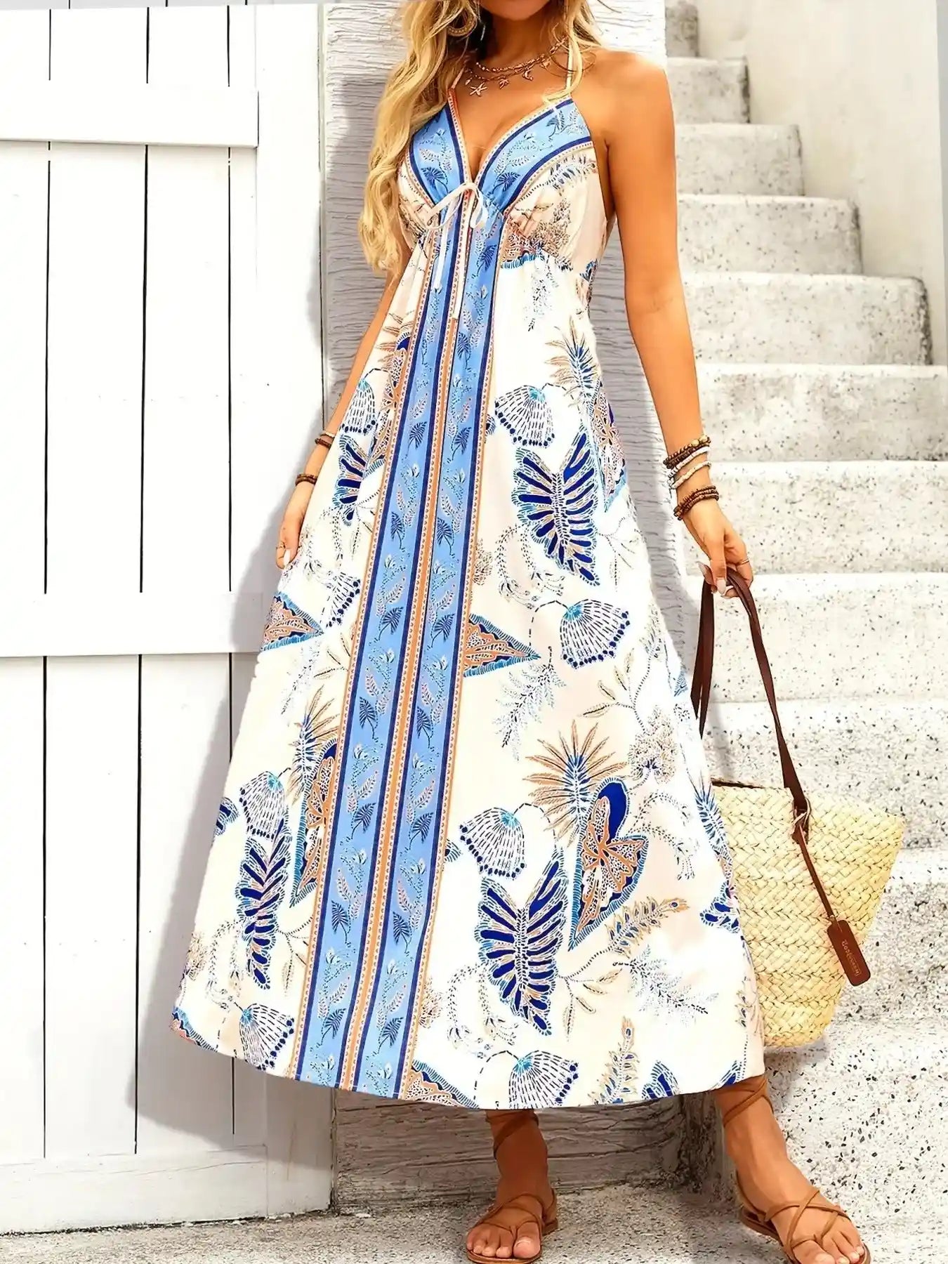 Printed Halter Neck Midi Dress.