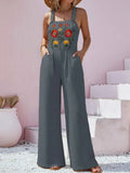 Floral Embroidered Wide Leg Jumpsuit.