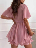 Surplice Flutter Sleeve Mini Dress.