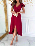 Surplice Ruffled Cap Sleeve Dress.