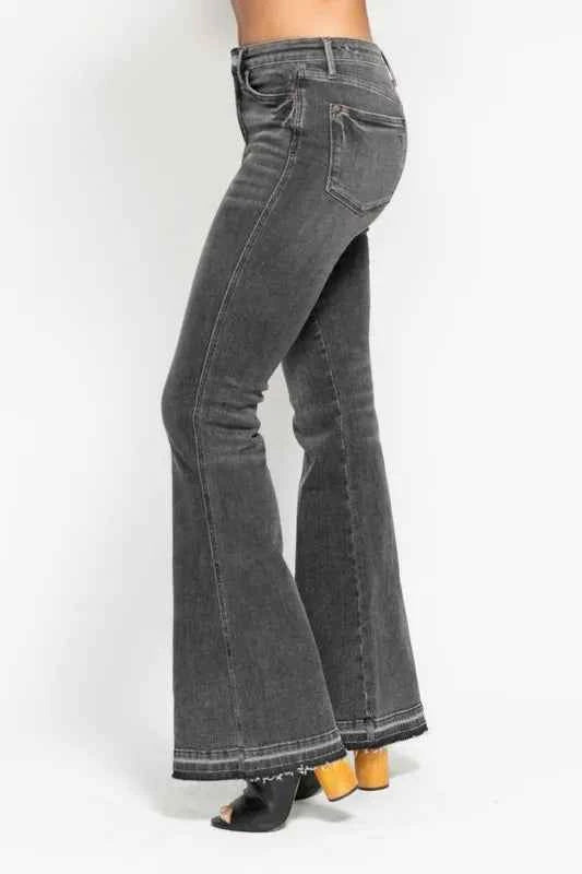 Judy Blue Plus Size Mid Rise Tummy Control Flare Jeans - Gray.