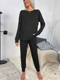 Shiny Round Neck Top & Drawstring Pants Lounge Set.