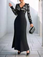 Lace V-Neck Long Sleeve Maxi Dress.