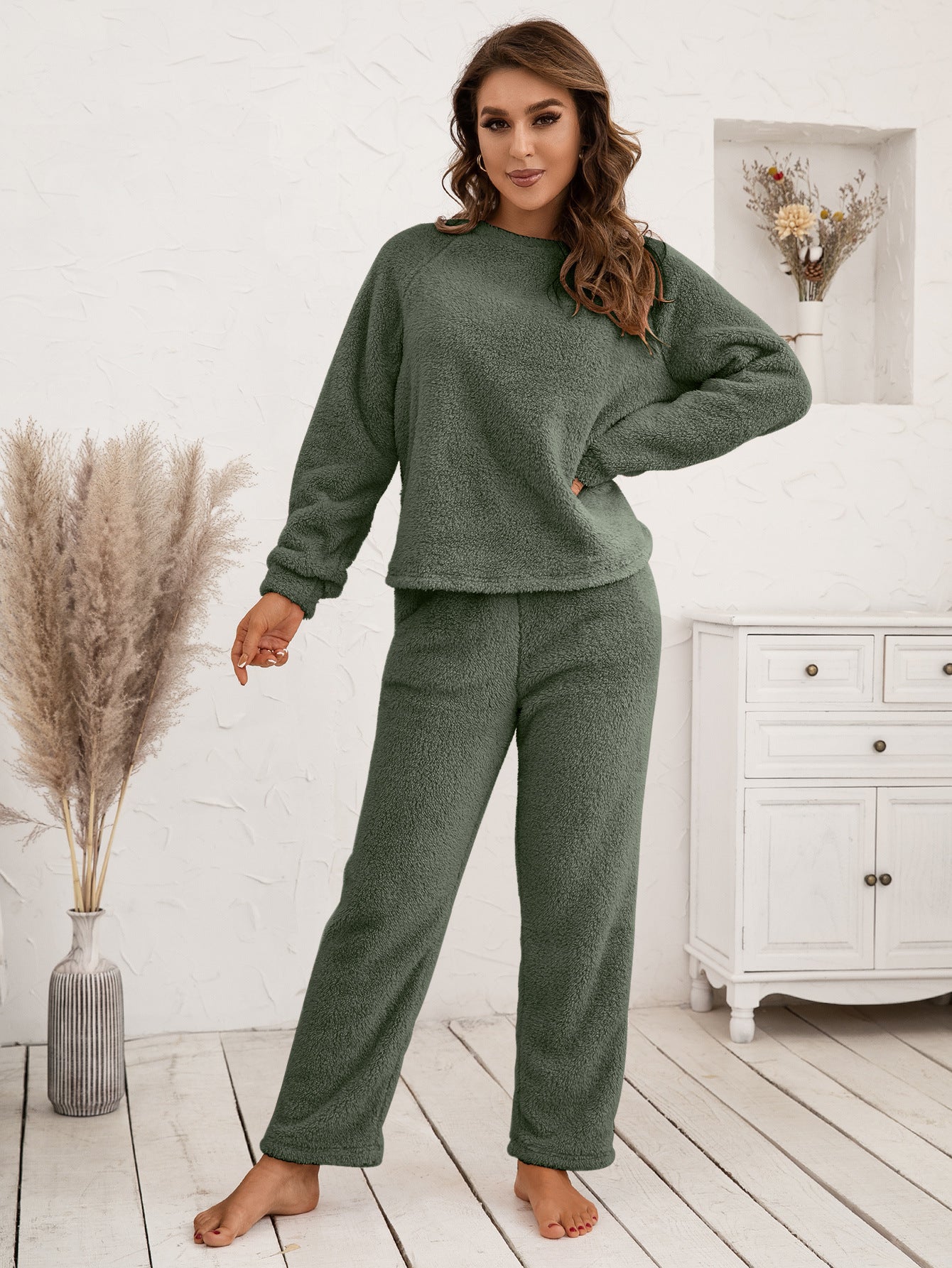 Ivy Lane Teddy Long Sleeve Top and Pants Lounge Set.