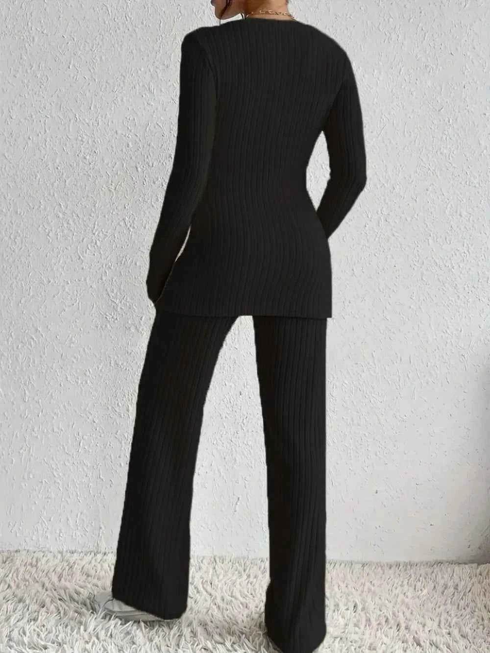 Surplice Long Sleeve Top and Pants Set - EBYNN