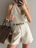 Linen Cotton Sleeveless Top and Shorts Set.