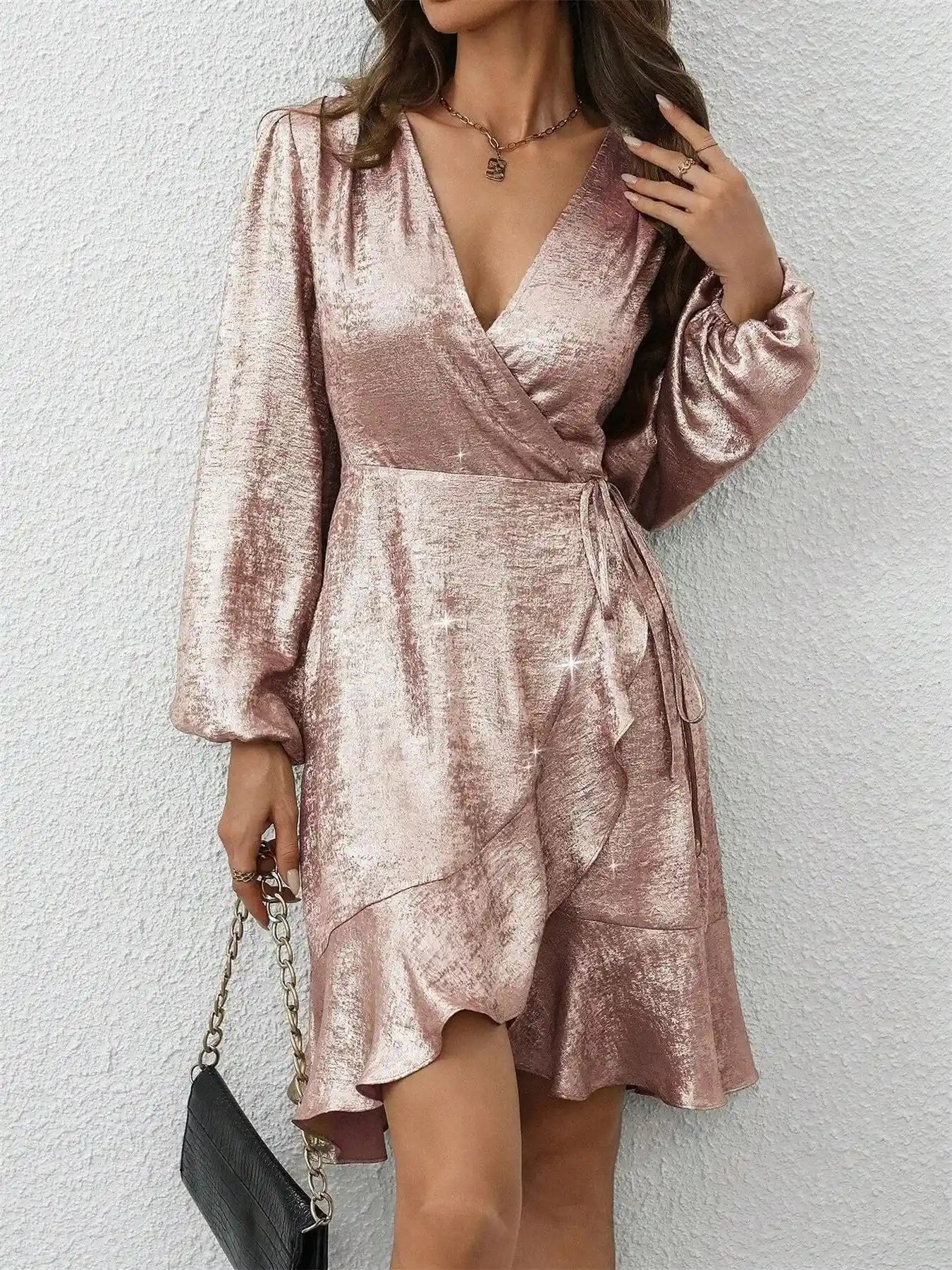 Surplice Long Sleeve Mini Dress.