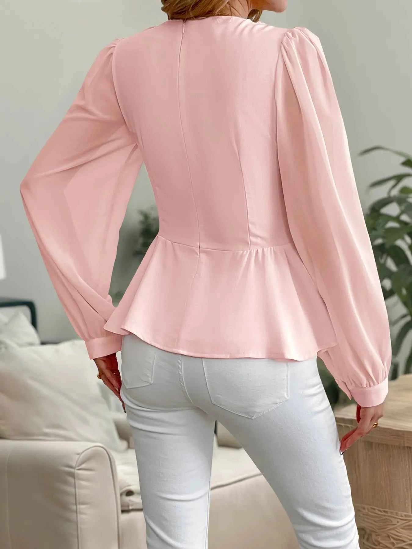 Flower Surplice Long Sleeve Blouse.